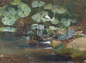 J.W. Schirmer Studie von Bachufer mit Pestwurz (Neandertal), 1827-30, Öl auf Leinwand auf Sperrholz, museum kunst palast